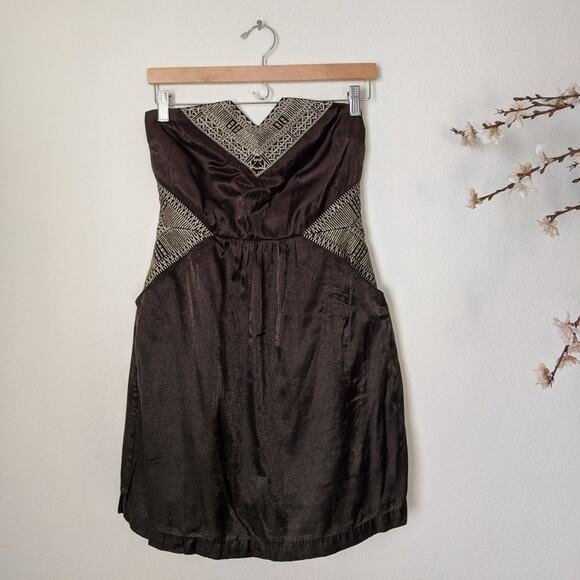 ECOTE Strapless Dress Metallic Tribal Mini Tube Party Cocktail Medium Juniors - Picture 5 of 8